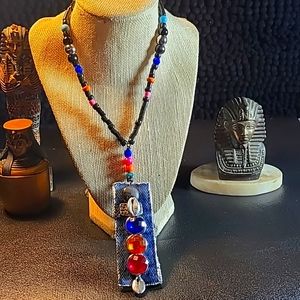Bohemian style cowrie shells denim fabric necklace